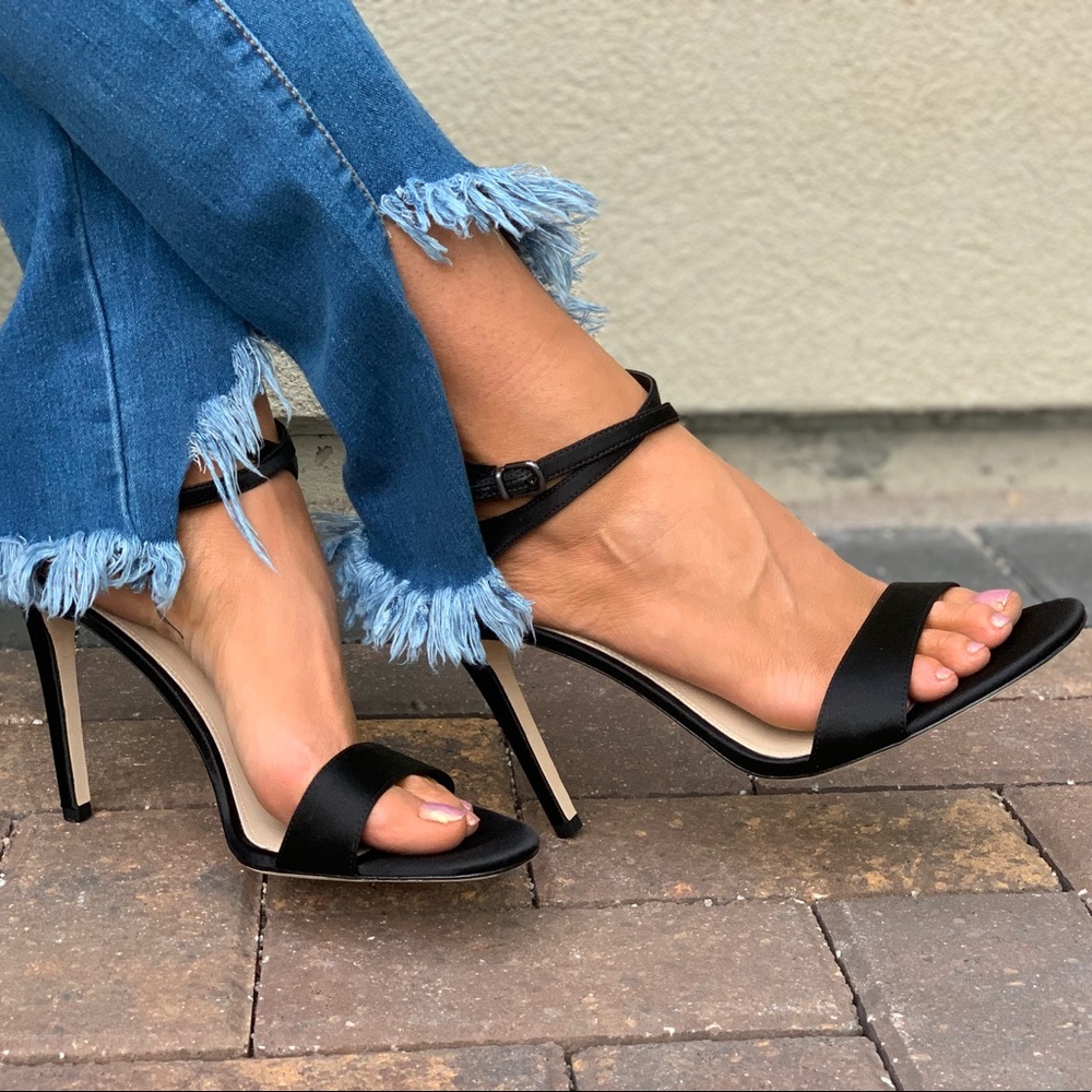 NIB Black Sky High Stiletto Heel Open Toe Sandal - Picture 4 of 8